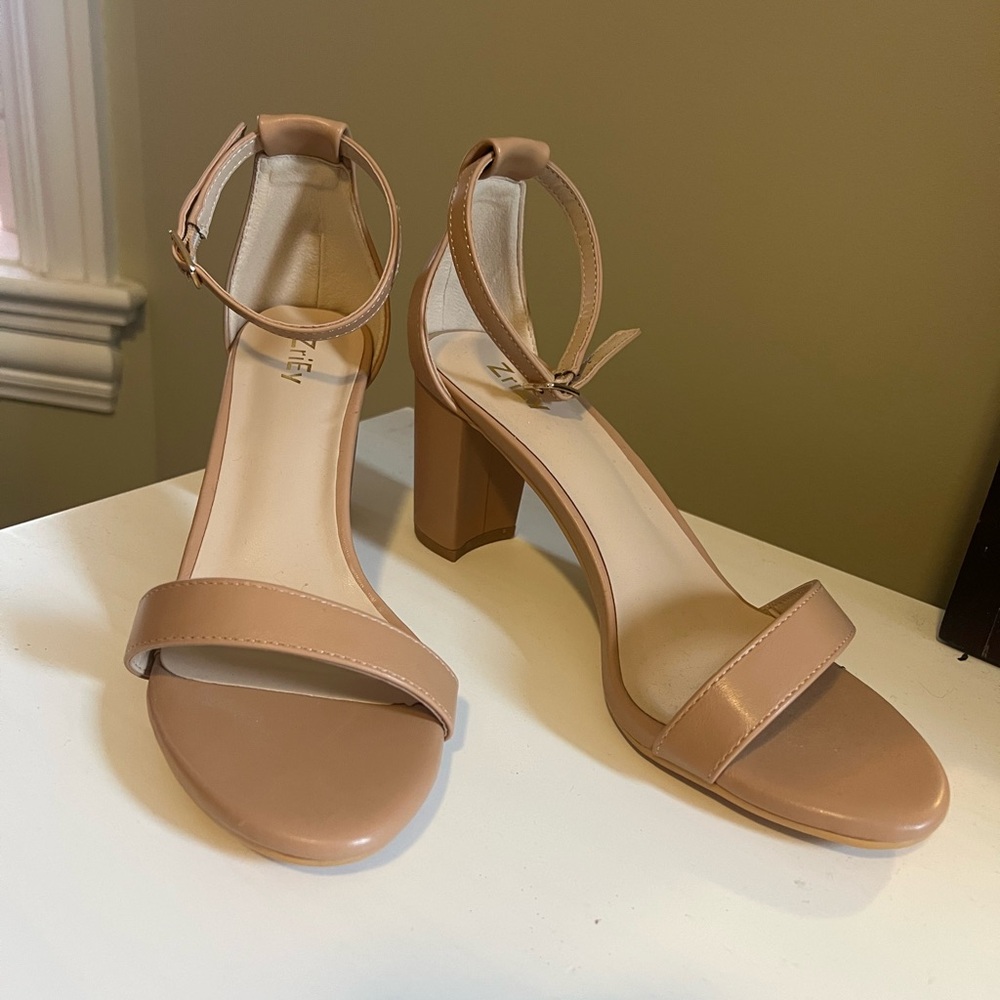 New ZriEy Nude Women's Chunky Block 3inch heel Open Toe